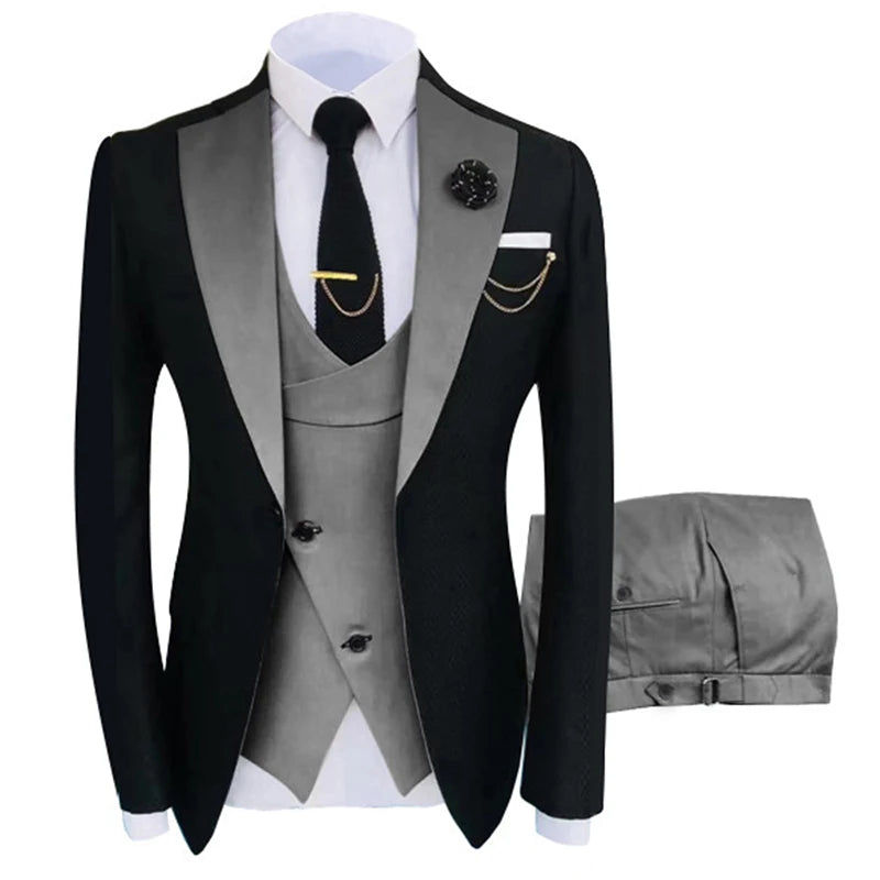 Nuevo Traje de Hombre Ropa Popular Lujo Fiesta Escenario Traje de Hombre Padrinos de Boda Ajuste Regular Esmoquin Conjunto de 3 Piezas Chaqueta+Pantalones+Chaleco