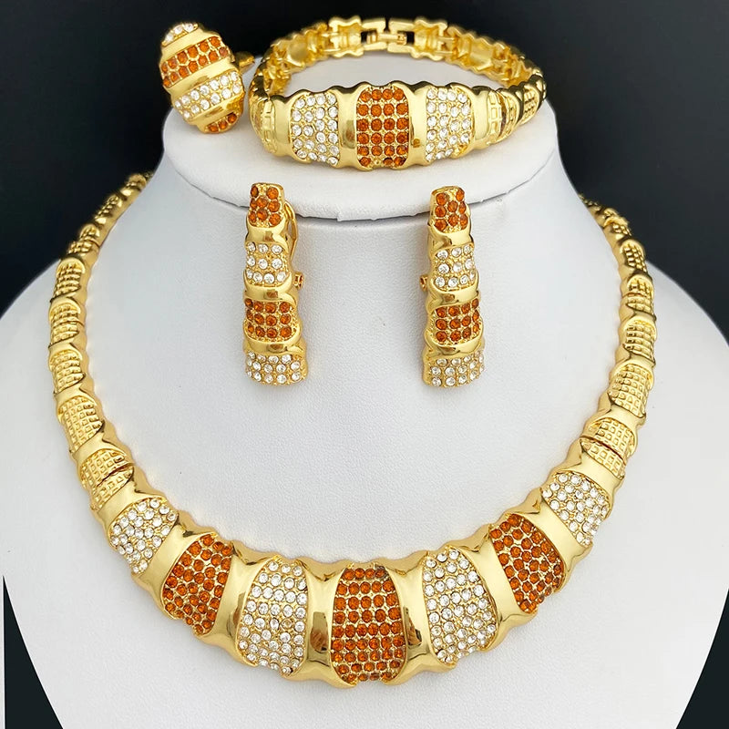 Juego de joyas de Dubái para mujer chapado en oro de 18 quilates, lujoso conjunto de collar, pendientes, pulsera y anillo, joyería para fiesta de boda, tendencia