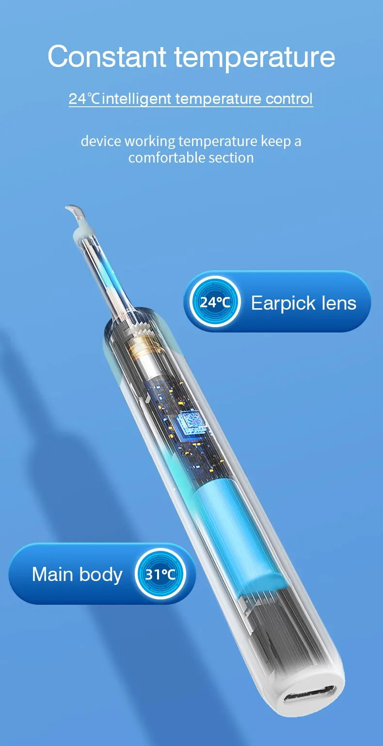 Cámara Endoscópica Visual Inalámbrica para Oídos Herramientas de Limpieza de Oídos Cuchara de Silicona Segura para Oídos Cámara de 5MP Removedor de Cerumen Otoscopio Luminoso