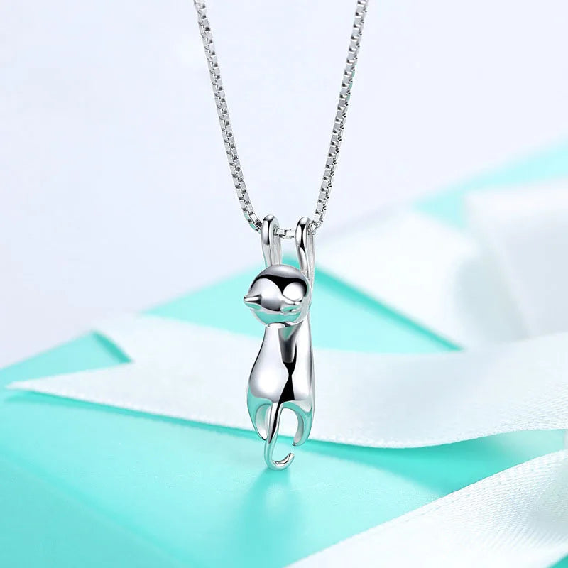 Juegos de joyas de novia para mujer, de plata de ley 925, lindos aretes de gato, collares de cadena larga, colgantes, regalos para fiestas