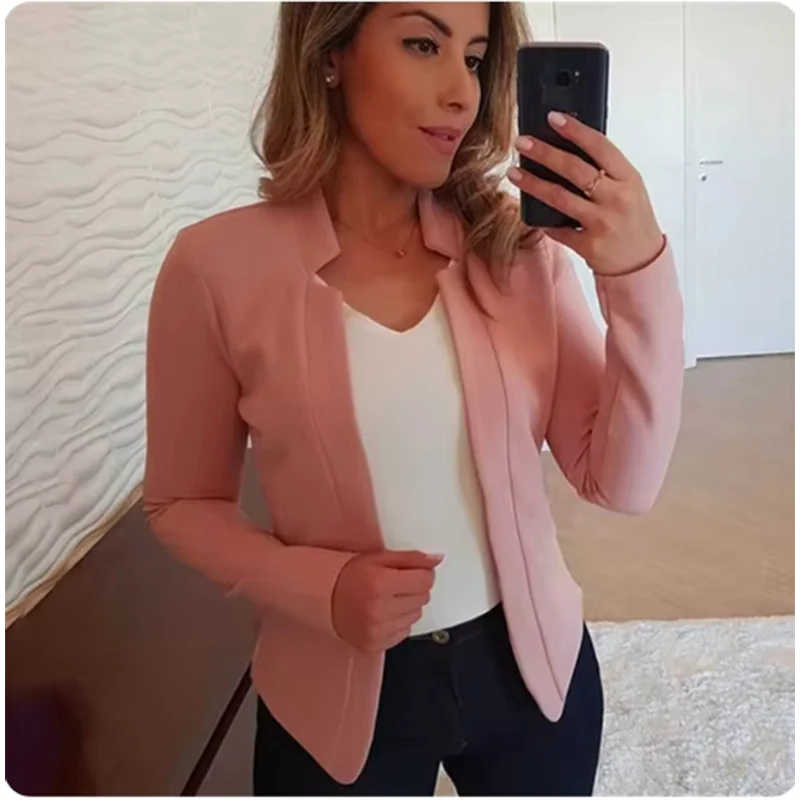 Cardigan Ensfarget Langermet Dame Elegant Dressjakke Daglig Kontor Mote Gate Høst Slim Fit Topp