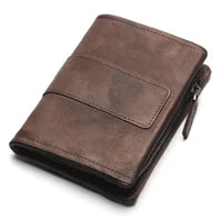 Cartera de lujo hecha a mano de cuero genuino Crazy Horse para hombre, cartera pequeña de cuero para hombre, monedero corto con clip para billetes, bolsa para dinero, café negro