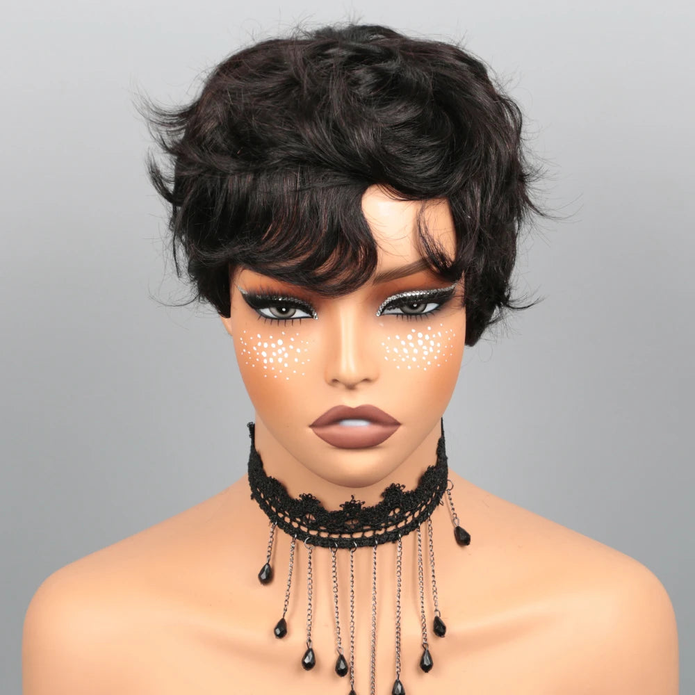 Short Bob Wig Pixie Cut Wig Human Hair Wig For Black Women Short Layered Pixie Cut Wigs Glueless Wig No Lace Full Machine Made