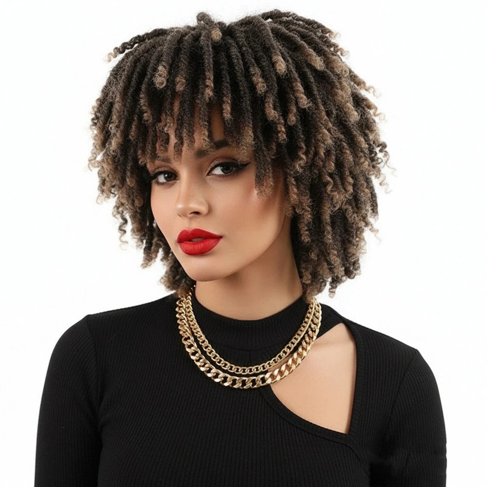 Heat Resistant Synthetic Multicolor African Faux Locs Wig Tube Curl Hollow Curl Small Curly Full Wig