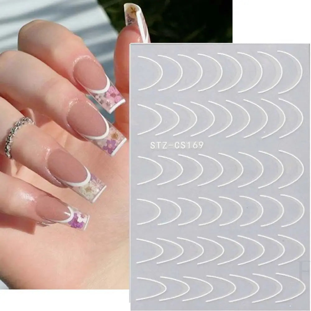 Folier Fransk Stil Neglekunst Sliders Geometrisk Mønster Striper Negleklistremerker Manikyr 3D Linjer Neglekunstdekorasjon