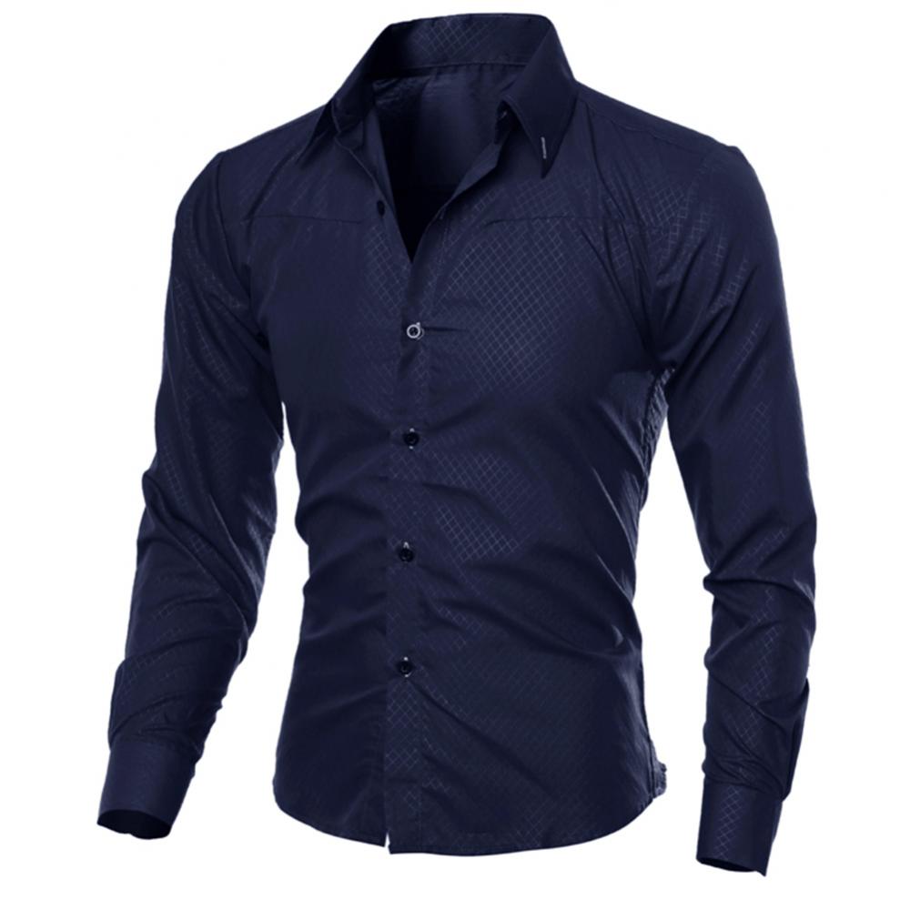 Camisa de vestir de negocios para hombre, de lujo, informal, social, formal, con solapa, manga larga, corte ajustado, color liso