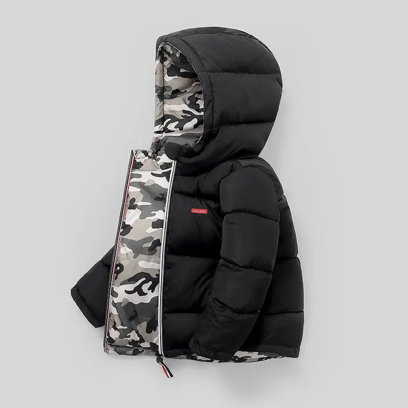Chaquetas de plumón de invierno para niños, abrigo grueso y cálido de doble cara con capucha para niños de 2 a 10 años, ropa de abrigo infantil