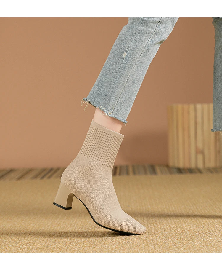 Botas de mujer, nueva moda, punta fina, tejido suave, informales, cómodas (altura del tacón 4.5 cm)