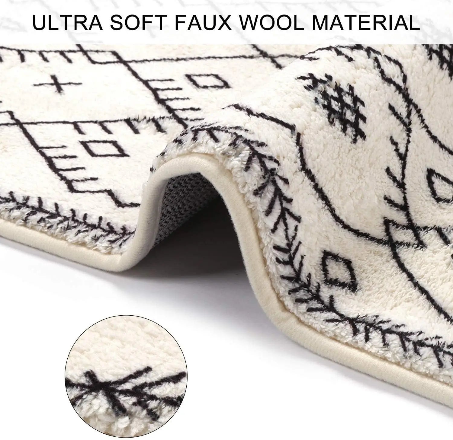 Bathroom Rug Boho Long Bath Mat Non-Slip Moroccan Geometric Farmhouse Bath Rug Soft Velvet Machine Washable Floor Mats