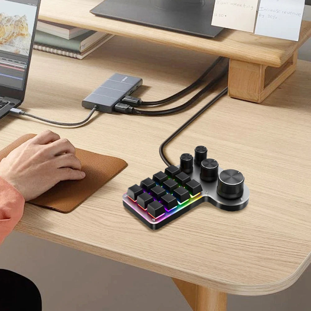 12 Keys 4 Knobs Mechanical Gaming Keyboard USB Wired/Bluetooth-Compatible Programming Macro Keyboard DIY Custom Hot-swap Keypad