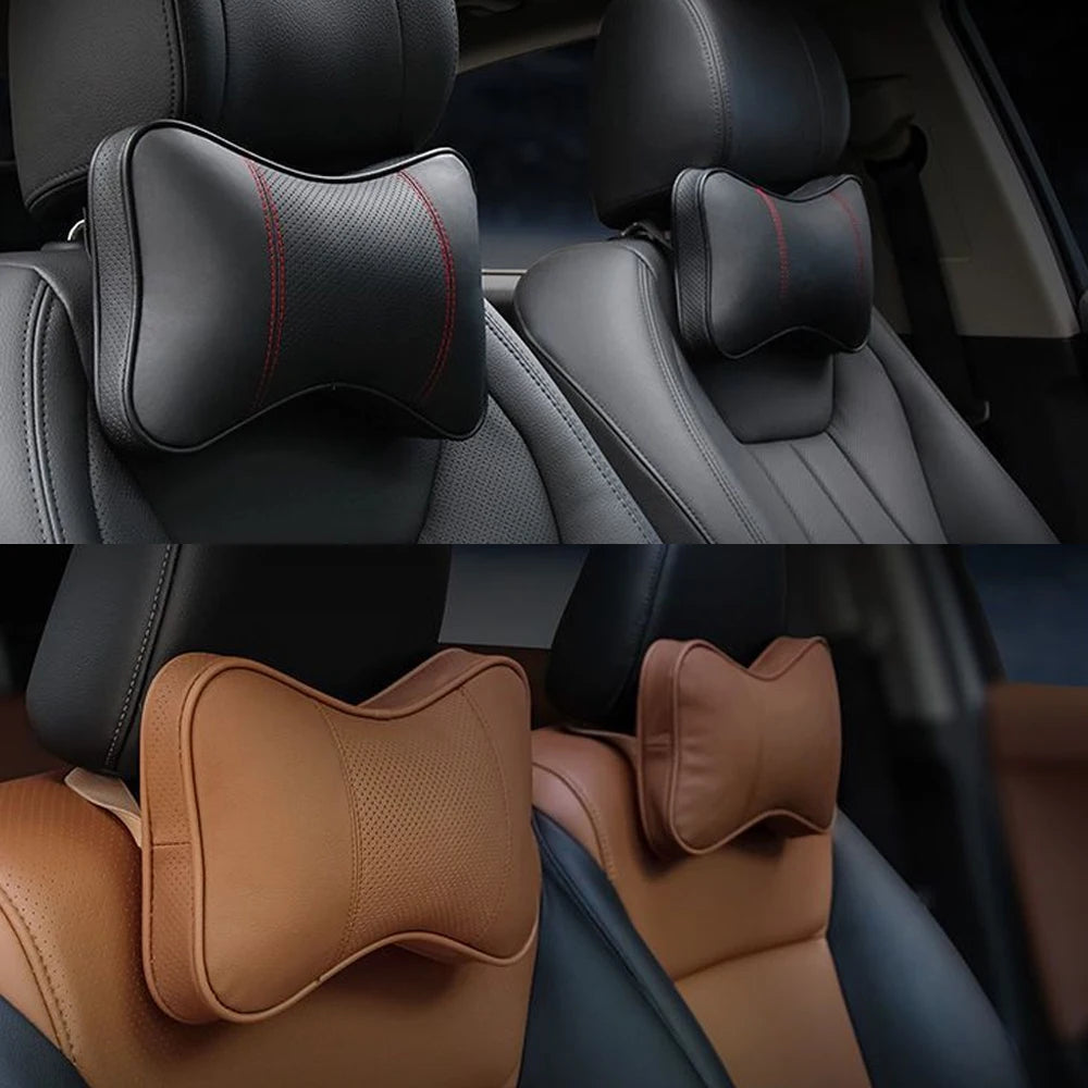 2 almohadas de cuello de coche de piel de vacuno de alta calidad, almohada reposacabezas, soporte de cuello, asiento universal de coche, suave y transpirable, decoración interior