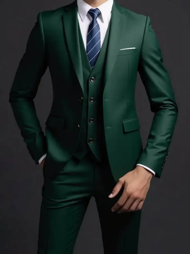 Traje (blazer + chaleco + pantalón) de hombre, elegante, de negocios, estilo británico, color liso, para banquete, anfitrión o boda, informal