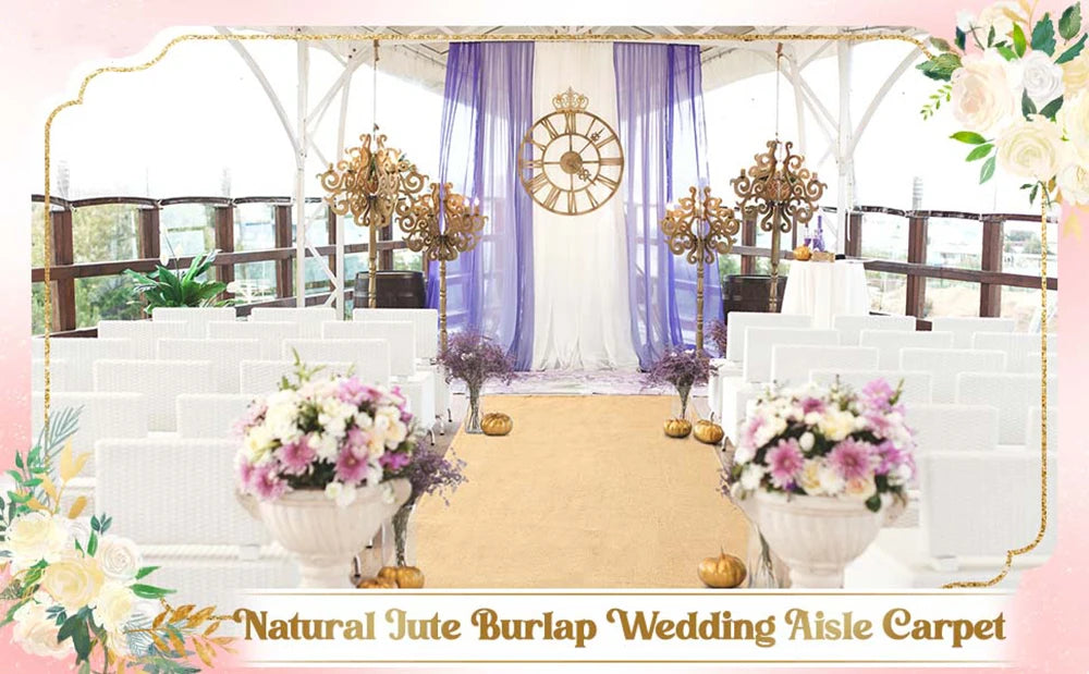 1 stk. bryllupsløper i jute, rustikk burlap-bordløper med frynsete kanter, teppe til bryllupsfest, utdrikningslagdekor