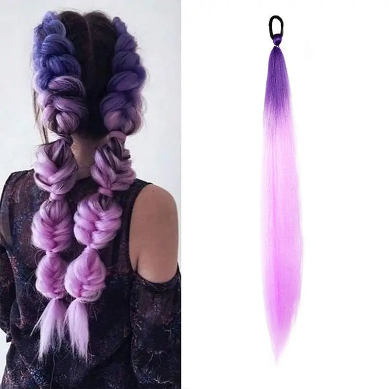 Y2K Kpop Ponytail Extension with Rubber Band Long Straight DIY Synthetic Braided Pony Tail Hairpiece Women Headwears Accessories