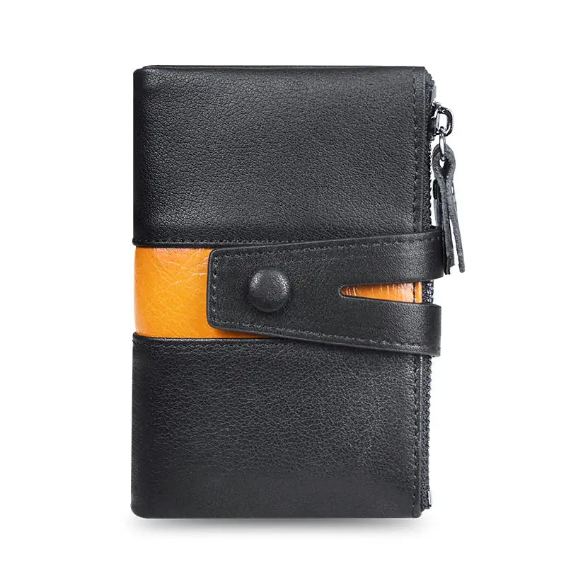 Cartera de piel auténtica para hombre, diseño de lujo, cartera corta plegable, monedero vintage con broche para monedas, bolsillo multifuncional para tarjetas