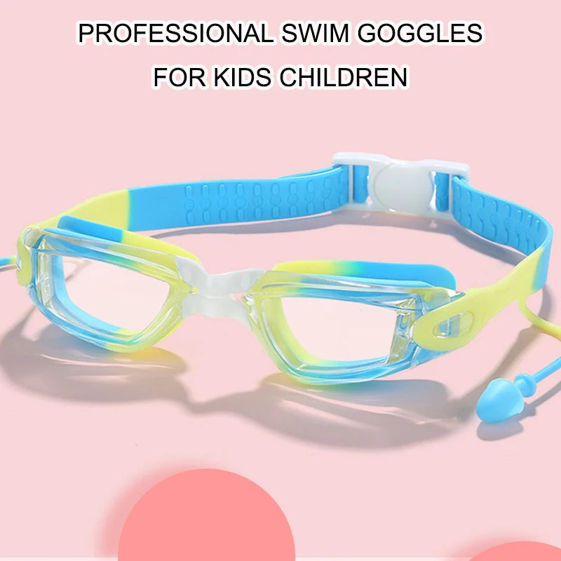 Lunettes de natation professionnelles pour enfants, étanches, antibuée, protection UV, HD, pour piscine, sports aquatiques, avec bouchons d'oreilles