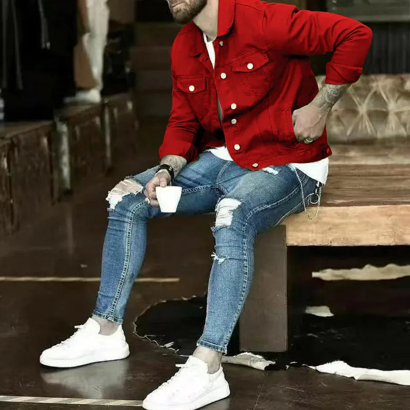 Chaquetas vaqueras de hip-hop para hombre, ropa de calle informal, algodón clásico, abrigo vaquero ajustado, ropa de marca para hombre, chaqueta de vaquero, Ropa Para Hombre