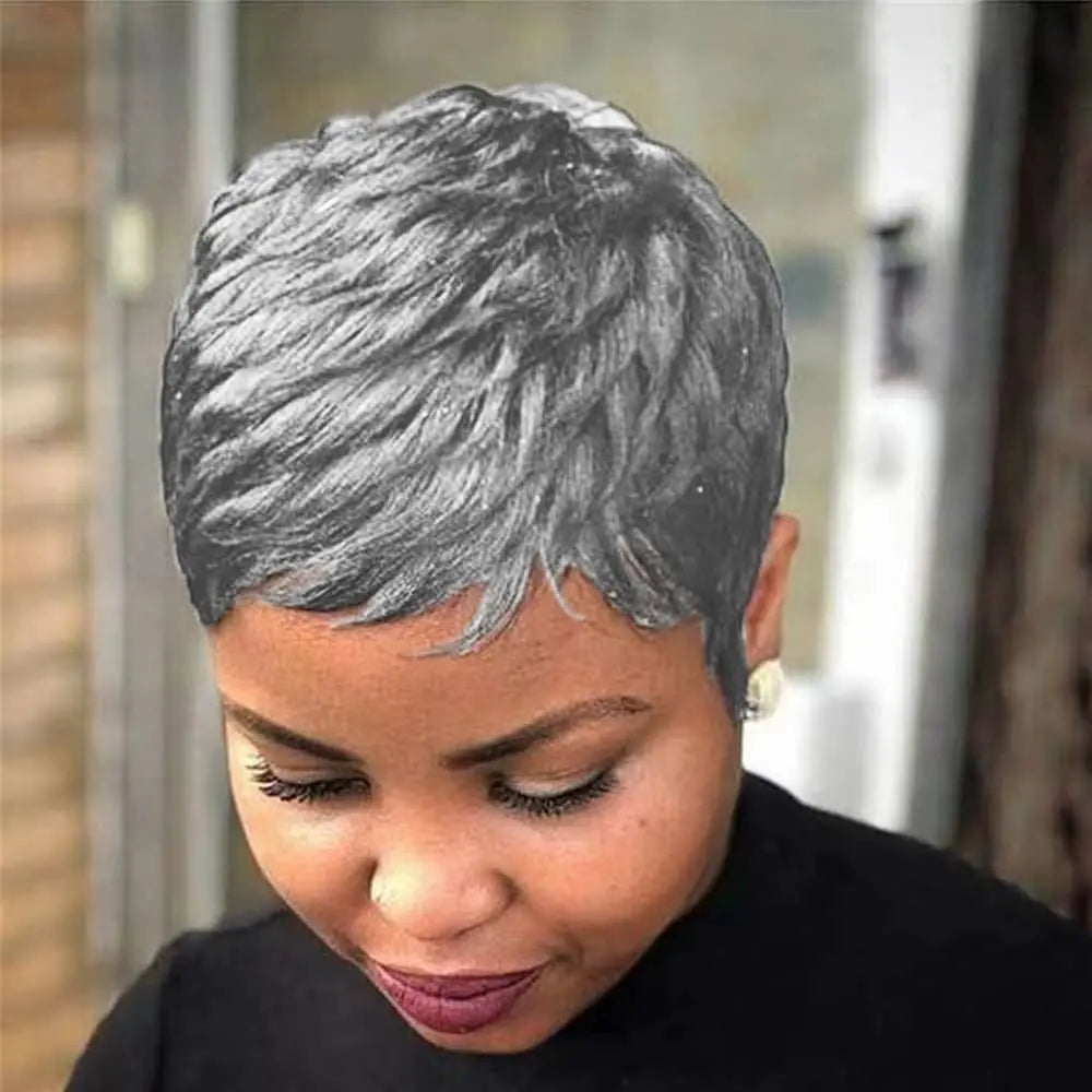 Grey Wavy Pixie Cut Wig