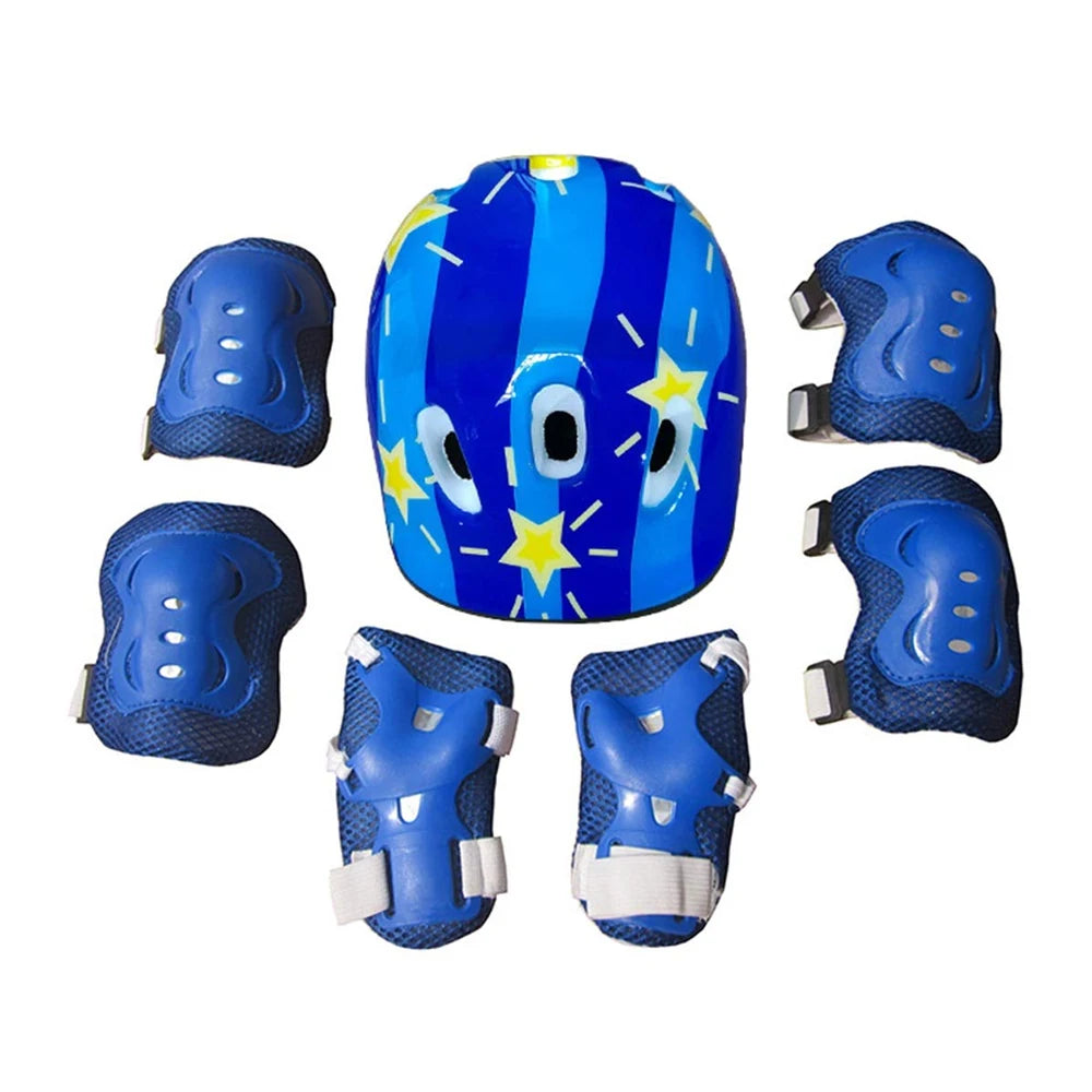 7Pcs/Set Kids Roller Skating Bicycle Helmet Knee Wrist Guard Elbow Pad Set for Children Cycling Sports Protective Guard Gear Set
