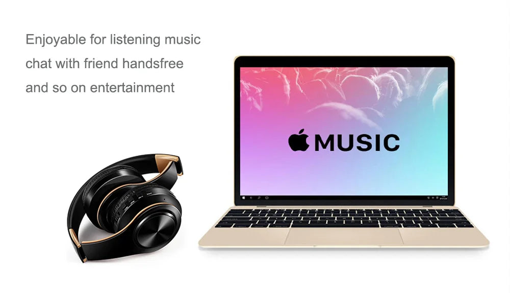 Casque sans fil Bluetooth stéréo avec microphone intégré pour Android et iOS.