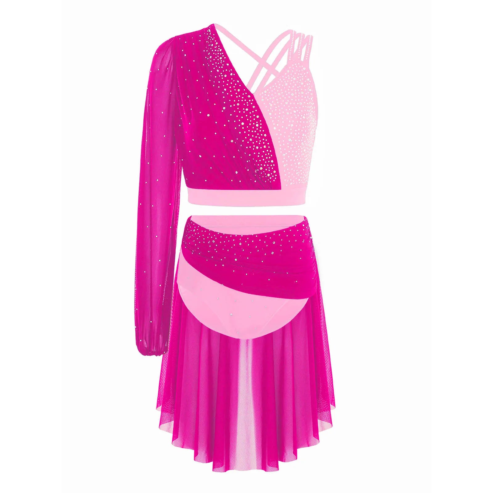 Modern Ballet Dance Set for Women Mesh Top with Skirted Briefs 2 Piece Lyrical Outfits Ballerina Girls Stage Performance Costume