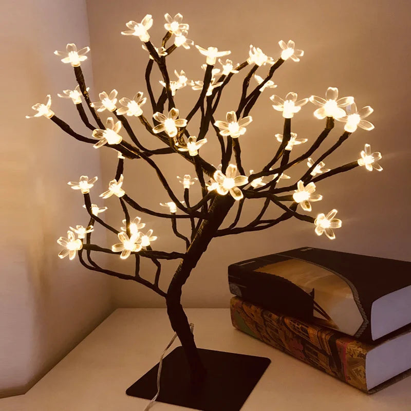 LED-rosenblomstbordlampe USB-juletrelys nattlys hjem fest bryllup soverom dekorasjon morsdagsgave
