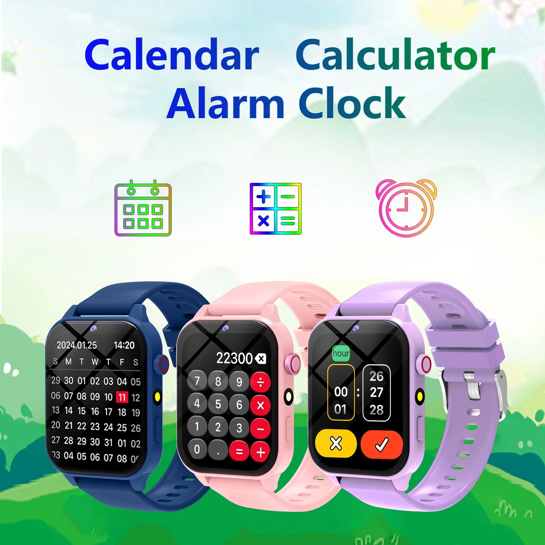 Montre connectée pour enfants, écran tactile HD, caméra, 18 jeux, surveillance du sommeil, réveil, calculatrice, cadeau d'anniversaire pour garçons et filles
