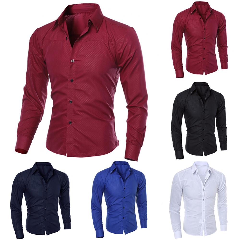 Camisa de vestir de negocios para hombre, de lujo, informal, social, formal, con solapa, manga larga, corte ajustado, color liso