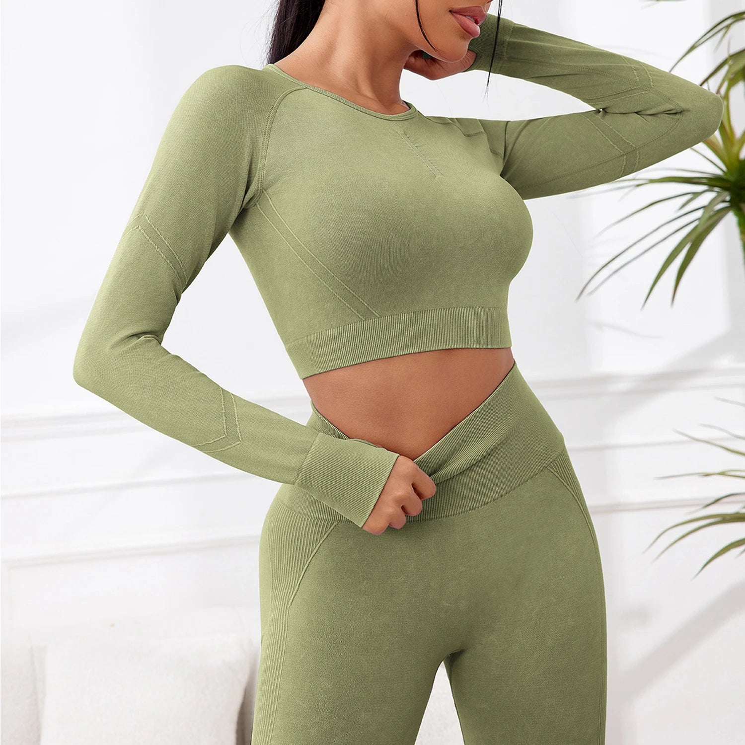 2PCS Sets Women Outfit High Waist Gym Sexy Sport Wash Pants Sets Running Outdoors Skinny