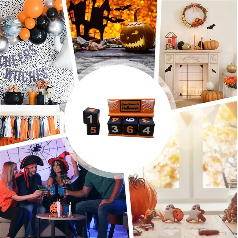 ABJI-For Indoor Home Party Halloween Countdown Decoration Holiday Tabletop Ornament Decorative Countdown Block