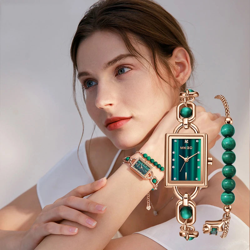 Reloj de mujer de lujo ligero con cristales exquisitos y pulsera de esmeraldas medievales, relojes de cuarzo de moda para mujer y accesorios
