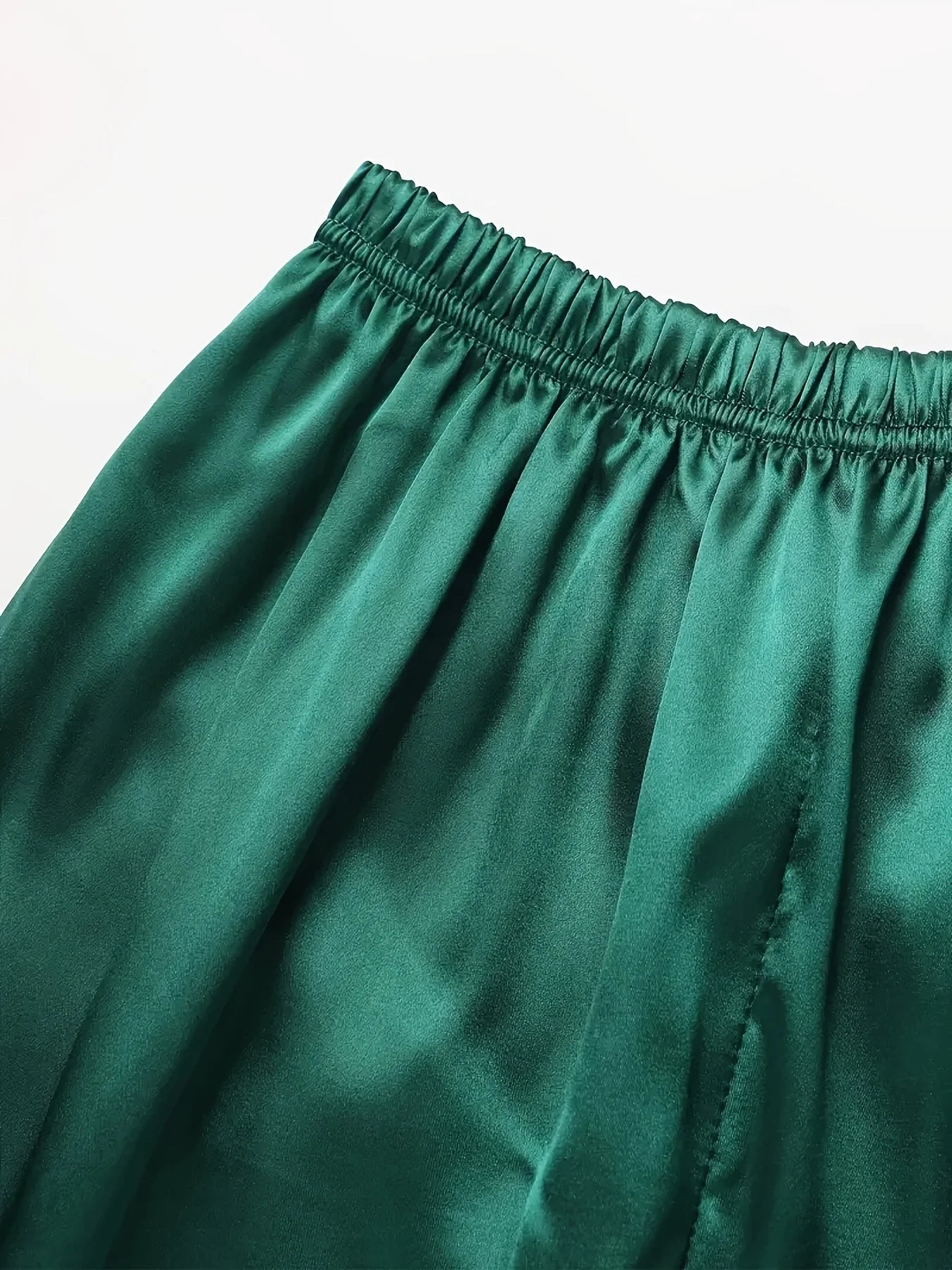 Conjunto de pijama liso de manga larga con botones y cuello tipo solapa, top y pantalones, conjunto de ropa de dormir y de estar para mujer