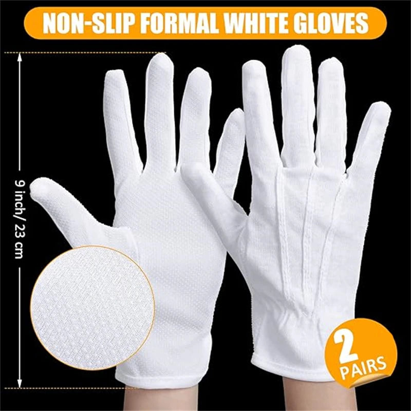 2/5Pairs White Work Gloves for Men Women Non Slip Dots Gloves Cotton Gloves for Costume Guard Tuxedo Formal Jewelry Inspection