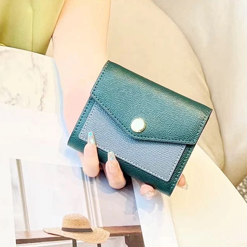 Cartera corta de lujo de diseñador para mujer, de cuero genuino, monedero de marca de moda con iniciales personalizadas, tarjetero de piel de vaca para señora
