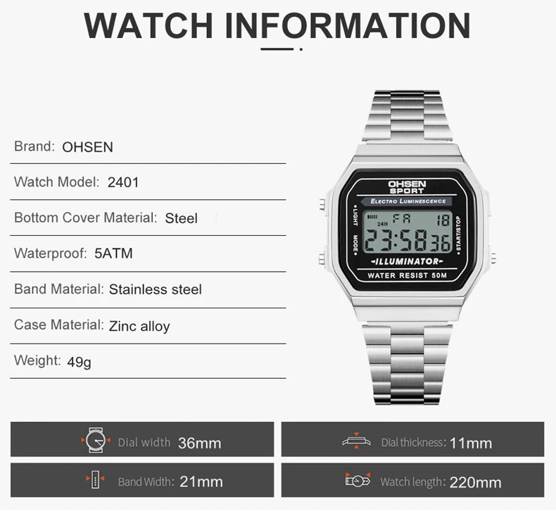 Relojes digitales para mujer de lujo dorados para mujer, deportivos, reloj de acero inoxidable, reloj electrónico, despertadores, regalos