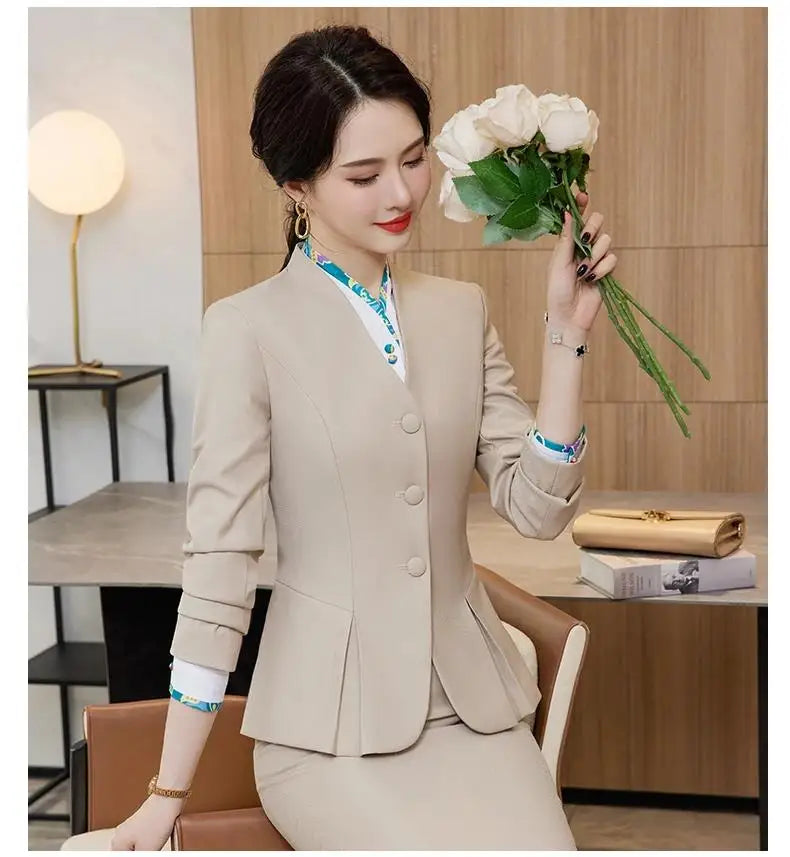 Trajes de falda de negocios para mujer, de primavera, formales, uniformes, blazers femeninos para mujer, conjuntos profesionales para oficina