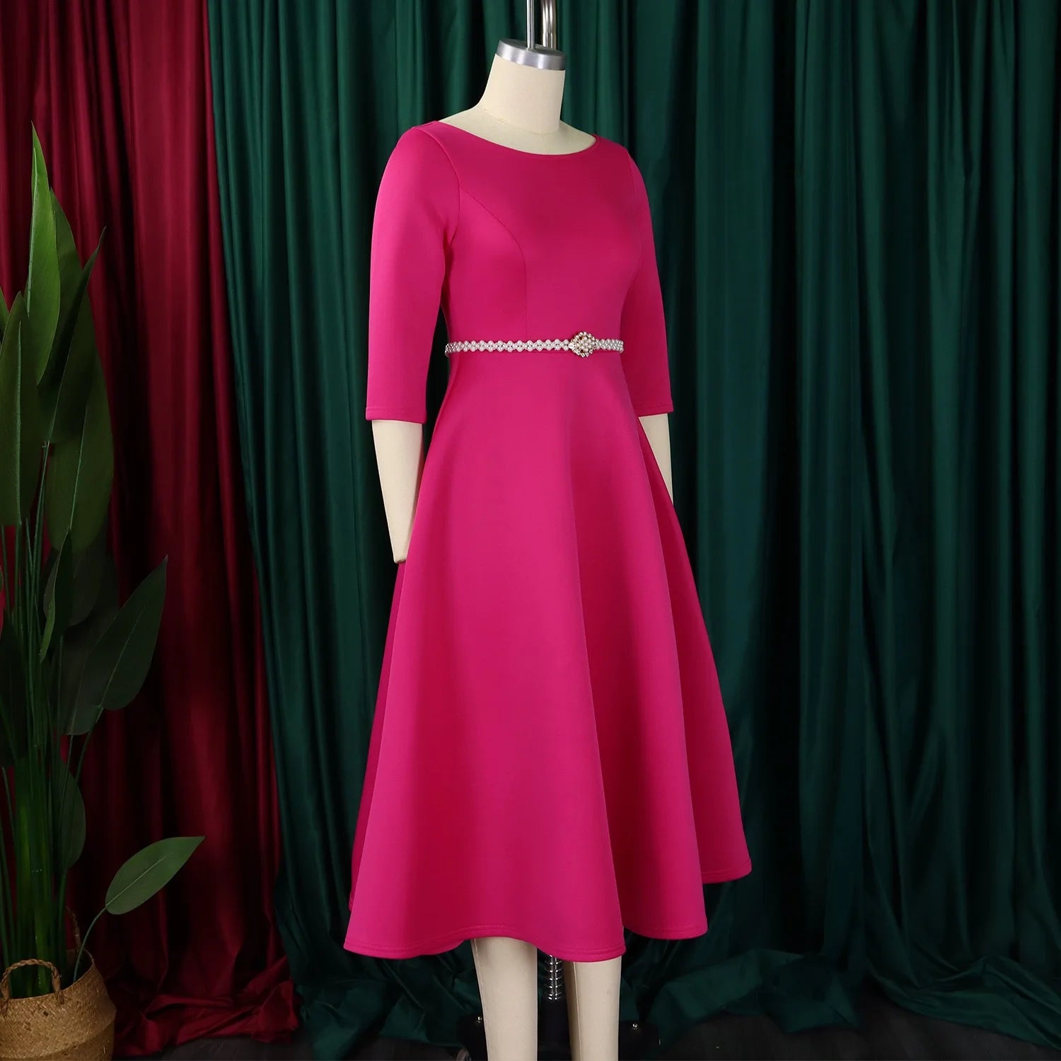 Vestidos de lujo para mujer, cuello redondo, manga larga, con cinturón en la cintura, cintura alta, plisados, línea A, hasta el tobillo, elegantes vestidos de cumpleaños para mujer