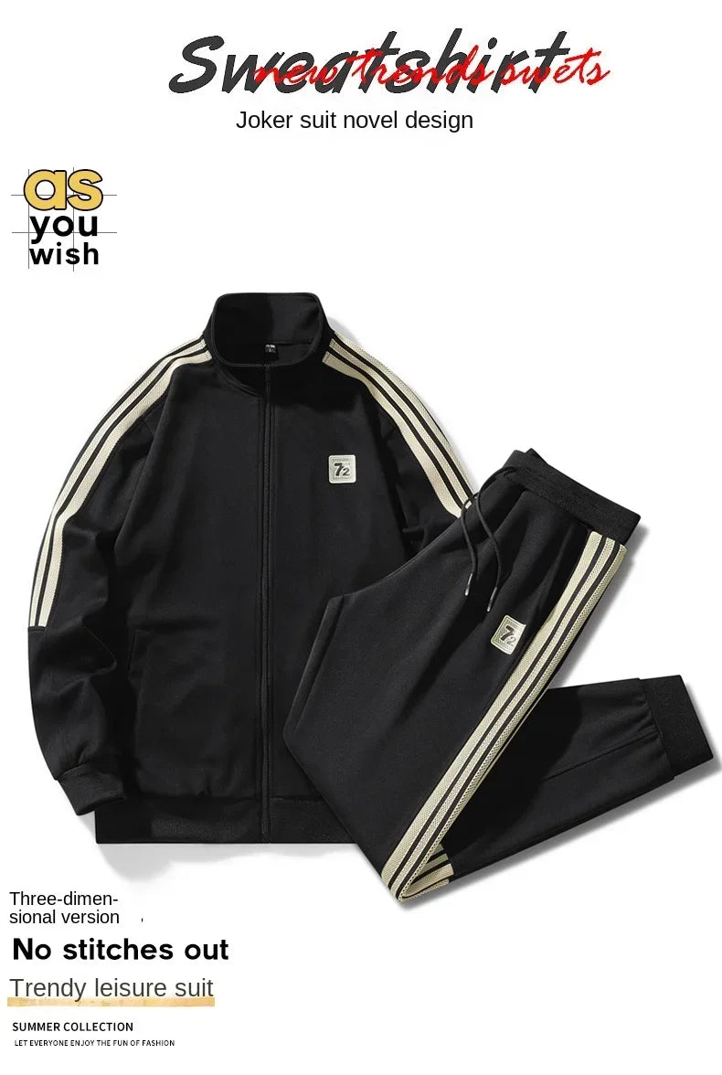 Conjunto de dos piezas de chaqueta y pantalón deportivo casual para hombre joven, transpirable y cómodo para primavera y otoño.