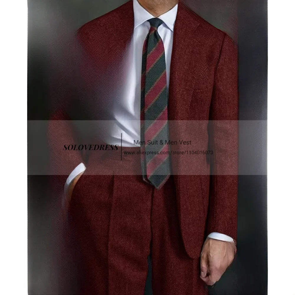 Men's Herringbone Suit Two Piece Suit Elegant Men's Suit Pants Set Casual Suit Men's Clothing Men's Pants Halloween Party Double