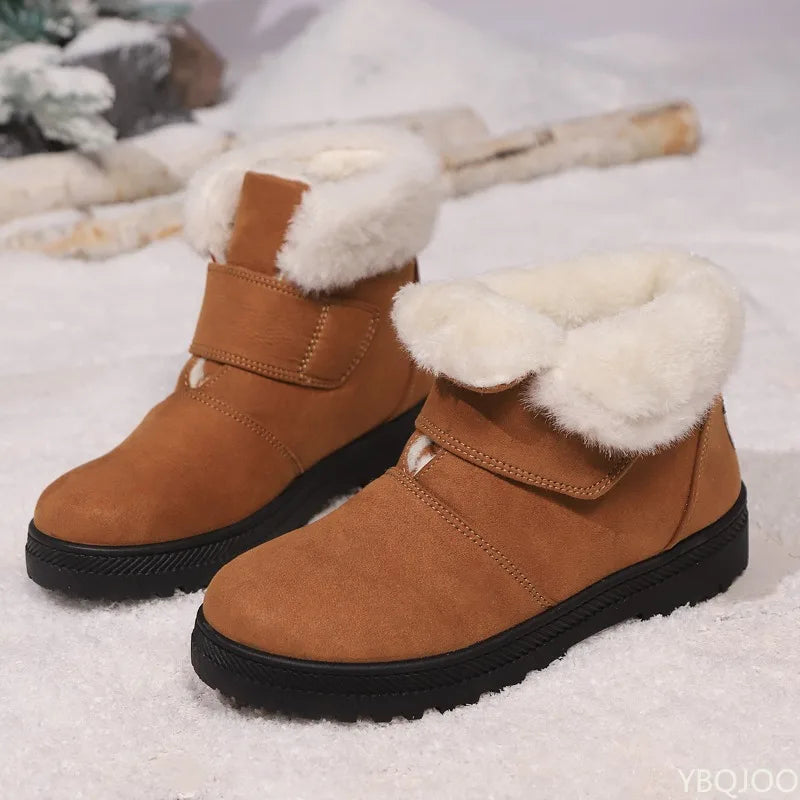 Botas de nieve elegantes y minimalistas para mujer, nuevas botas versátiles de invierno a la moda de gamuza con suela gruesa, cálidas y cómodas para mujer