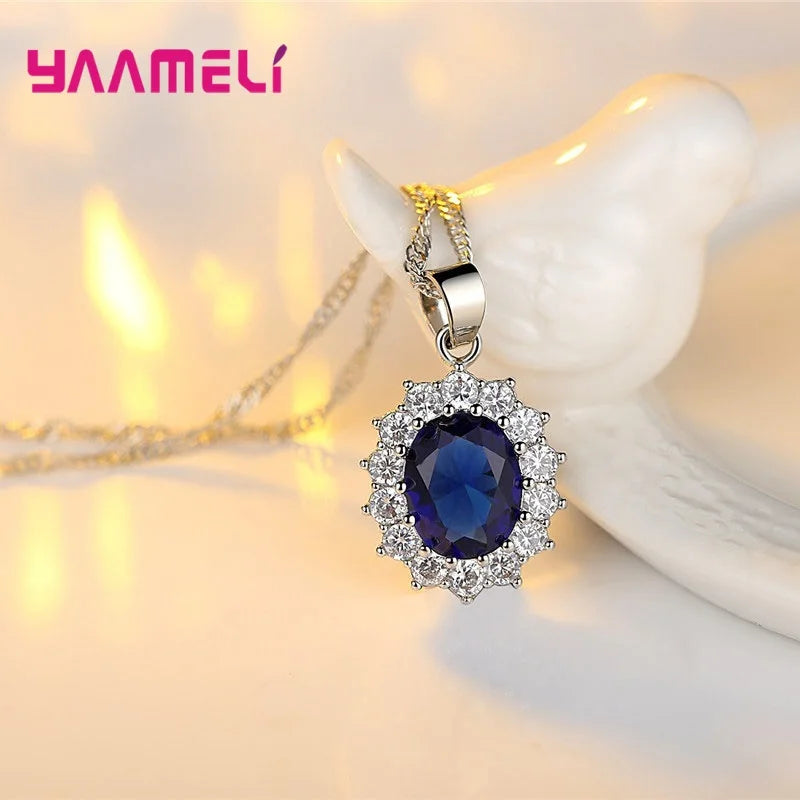 Juegos de joyería de compromiso para boda de mujer, 100% auténticos, de plata de ley 925, diseño clásico de flor ovalada con circonitas cúbicas brillantes