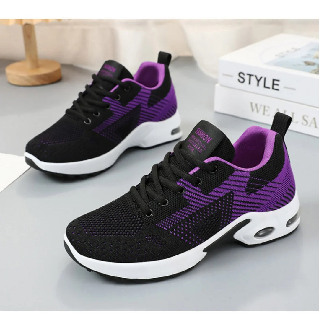 Zapatillas de running para mujer, nuevas, de primavera, de talla grande, informales, transpirables, con cordones, con cámara de aire, deportivas