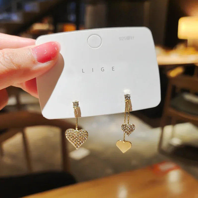 Nuevos exquisitos pendientes de circonita de colores en forma de corazón para mujer, pendientes de esmalte blanco a la moda con temperamento amoroso, joyería de boda