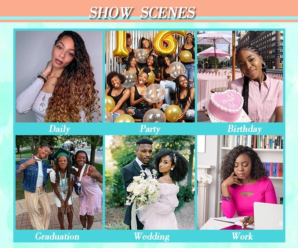 18" Long Boho Braids Extensions Goddess Box Braids Crochet Hair Black Purple Pink Synthetic Braiding Hair Bohemian Hippie Braids