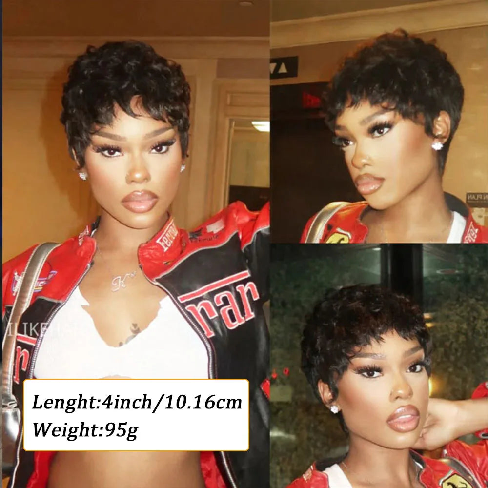 Short Wigs for Women Glueless Pixie Cut Human Hair Wigs With Bangs Natural Black Color Wear and go Breathable Lightweight Wig for Everyday Use