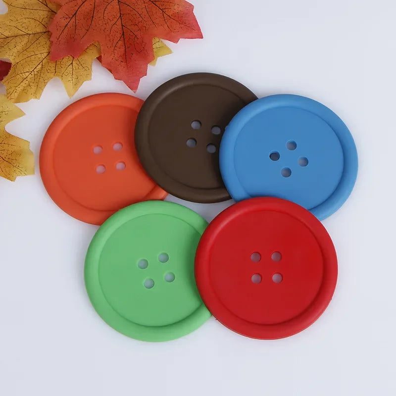 5PC Creative Home Heat-resistant Round Water Coaster Non-slip Insulation Pad Silicone Table Mat Simple Button Coaster