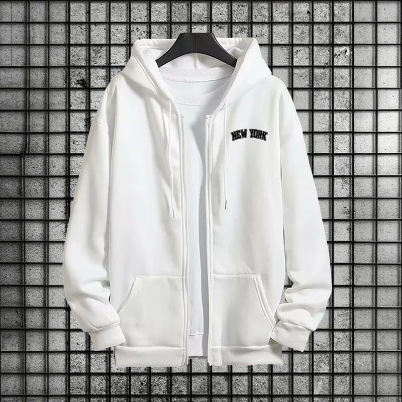 Street Style Men Tracksuit Set 2pcs Zipper Hoodie Sweatpants Urban Streetwear Outfit Autumn Winter City Vibes Sportswear