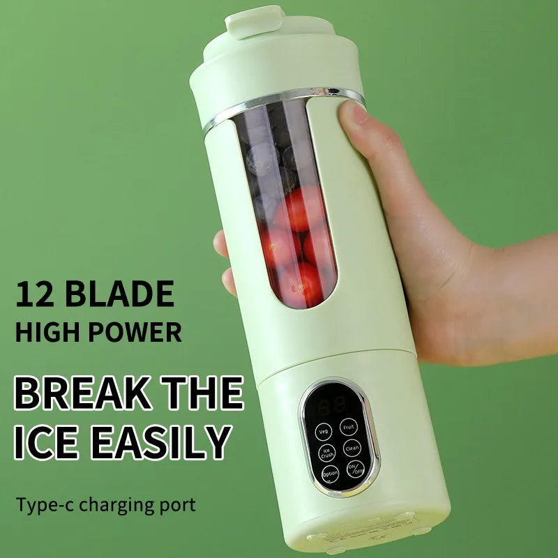 Nouveau mixeur portable 530 ml, sans fil, rechargeable par USB, pour glace pilée, 12 lames, 4 vitesses, 7,4 V, mini-presse-agrumes.