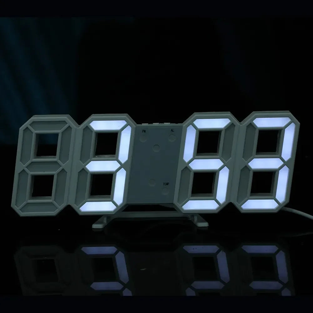 Reloj digital de pared, decoración para dormitorio, relojes electrónicos ajustables, relojes 3D LED para decoración del hogar, reloj con modo nocturno que brilla.