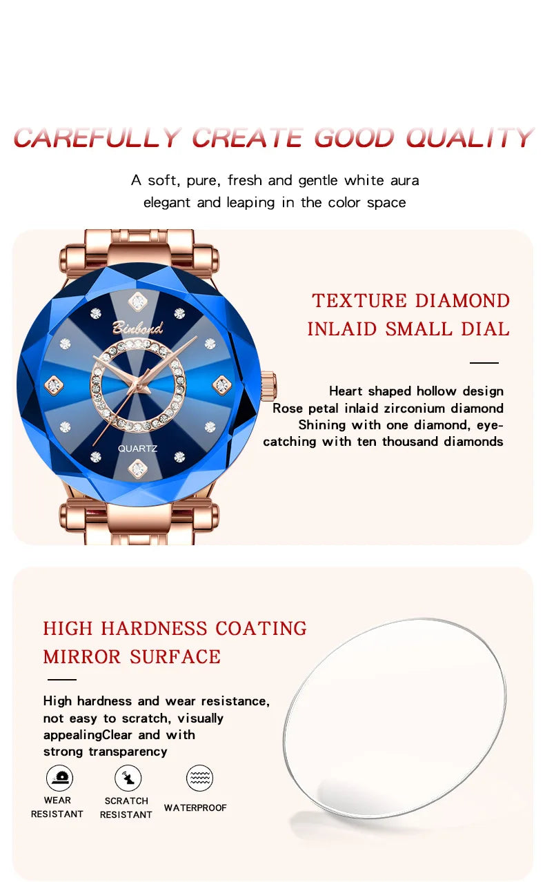 Reloj de Mujer de Lujo Ligero a la Moda con Diamantes, Reloj de Cuarzo Elegante Impermeable V005